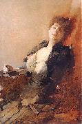 Franciszek zmurko Portrait of a woman with a fan and a cigarette. painting